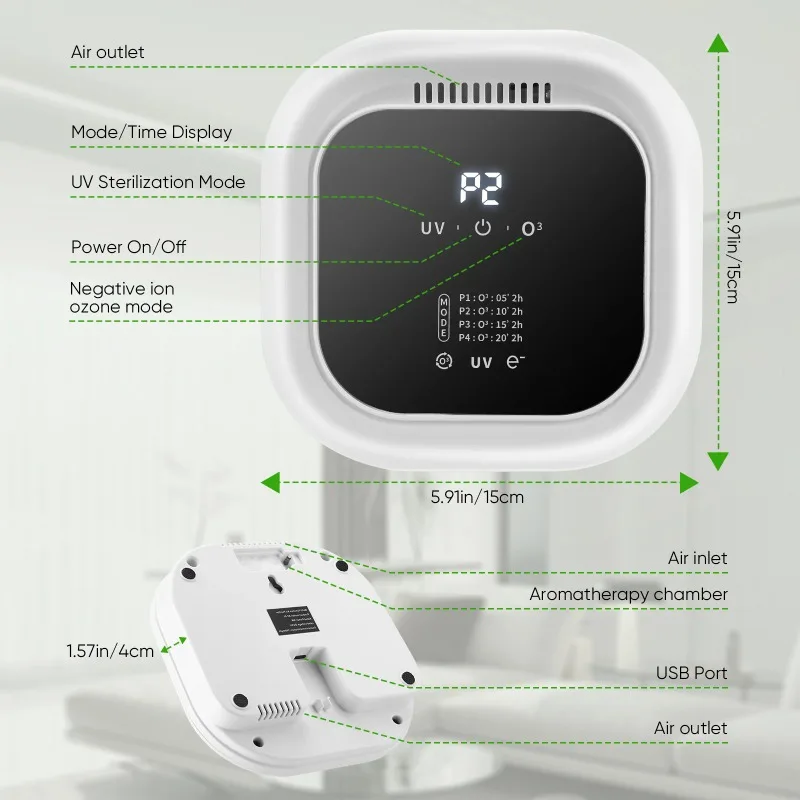 4-in-1 Air Purifier with Carbon and UV Filters for Home and Office, Aromatherapy Negative Ion