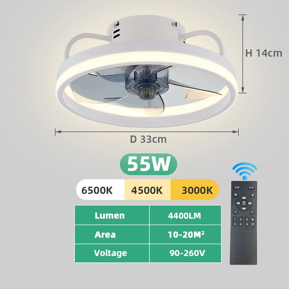 55W Multipurpose Ceiling Fan with LED Light and Remote Control, 3000K-6500K Dimmable