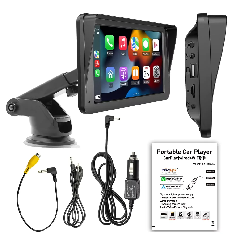 7" Touchscreen Car Display – Bluetooth Hands-Free Multimedia Player with Free Rear View Camera