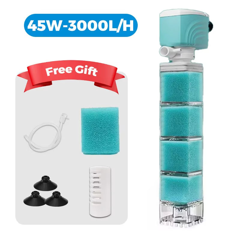 Automatic Aquarium Filter System with 360° Adjustable Bubbles, Flow Control, Waste Suction.