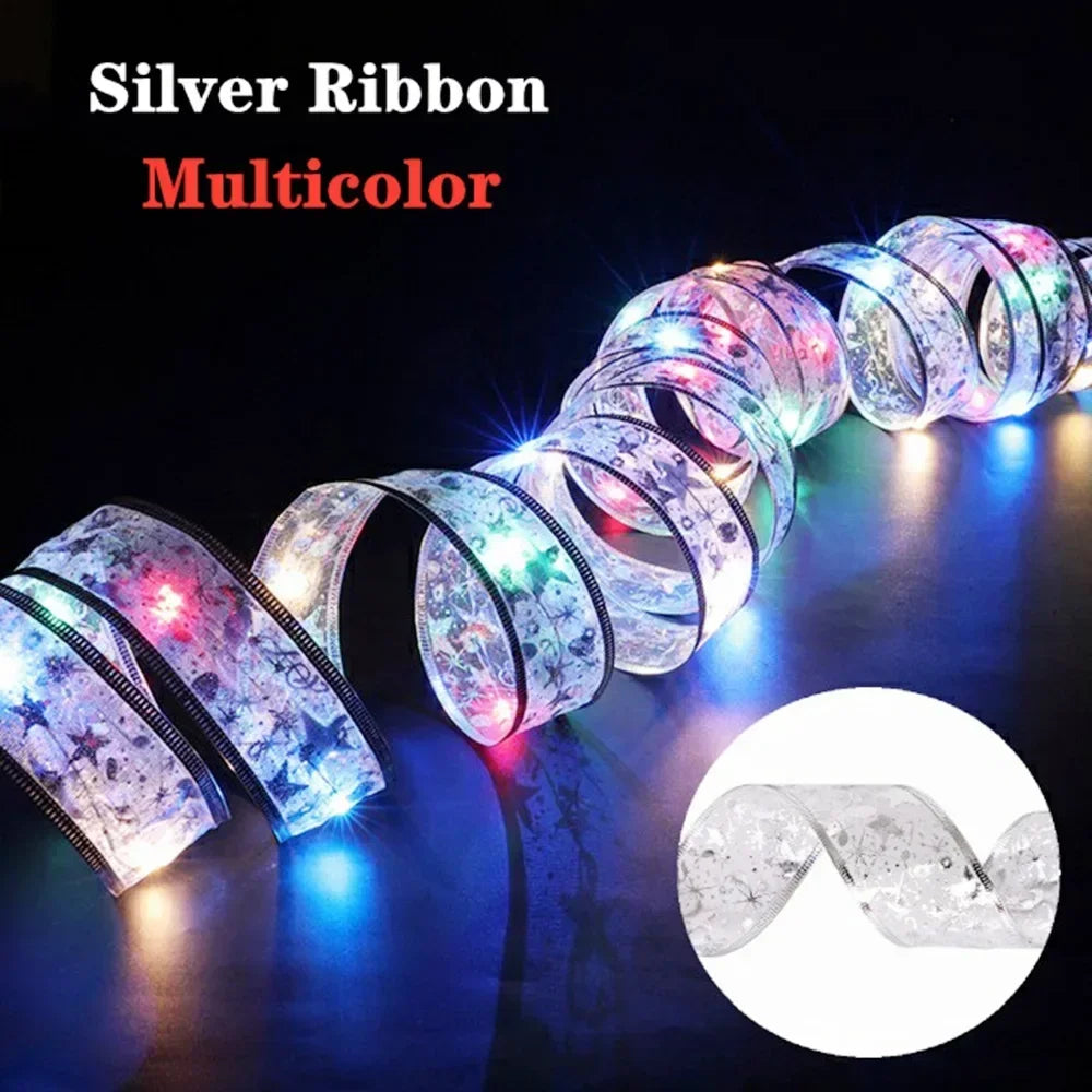 Christmas Ribbon Fairy Lights - Colorful Tree Decoration & DIY Bow Light Strip