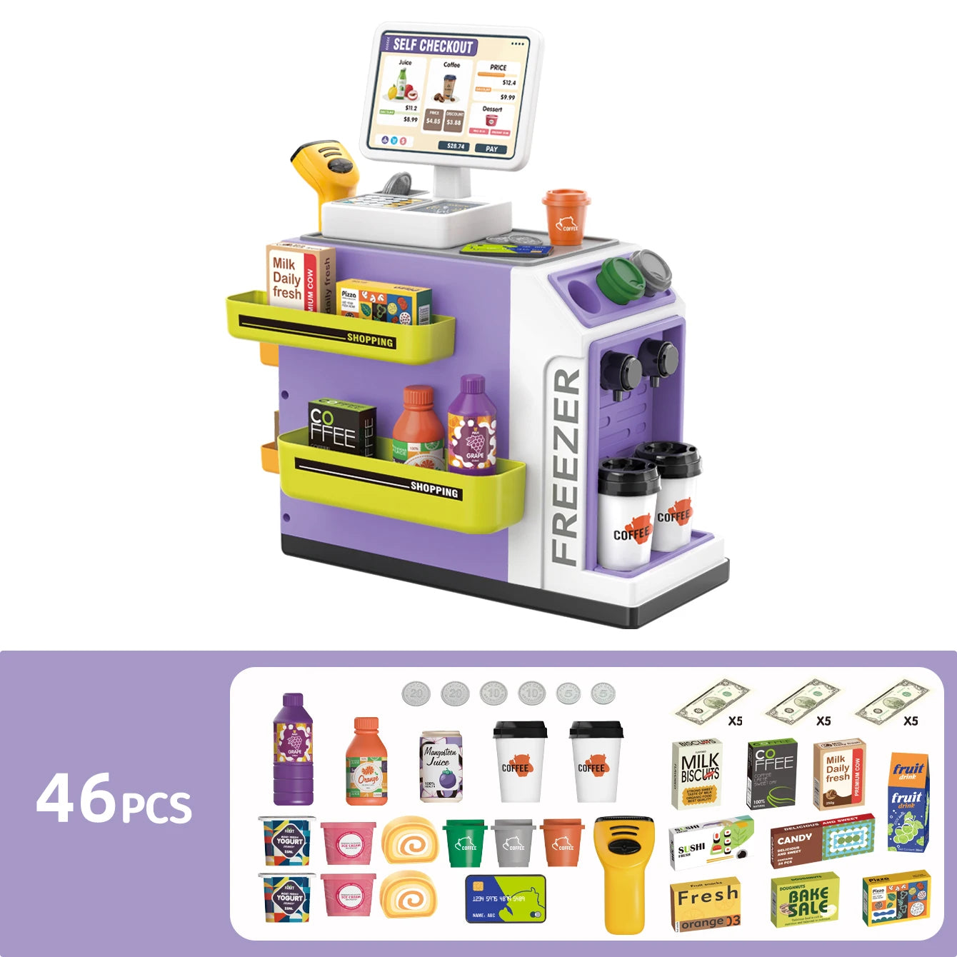 Educational 3-in-1 Cash Register Toy with Pretend Play Supermarket Set, Safe for Ages 3+