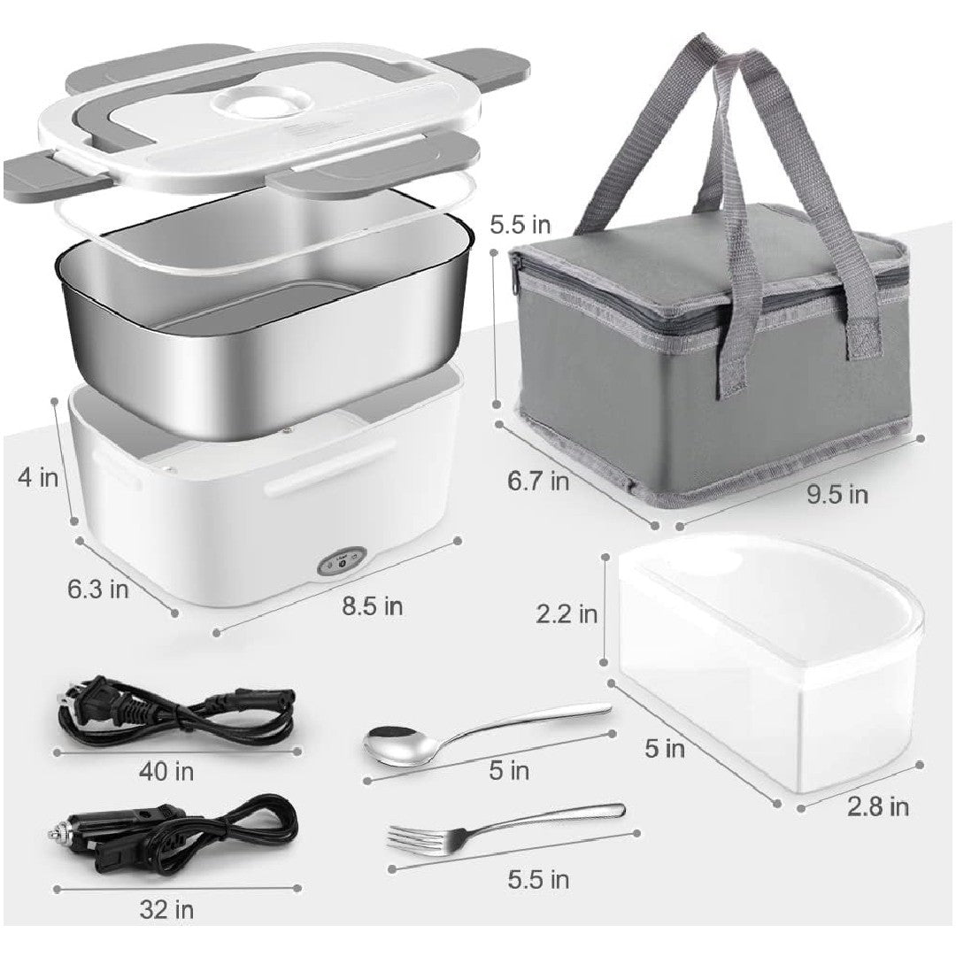 Electric Lunch Box - Portable Food Warmer - Leakproof Stainless Steel Container & Insulated Bag