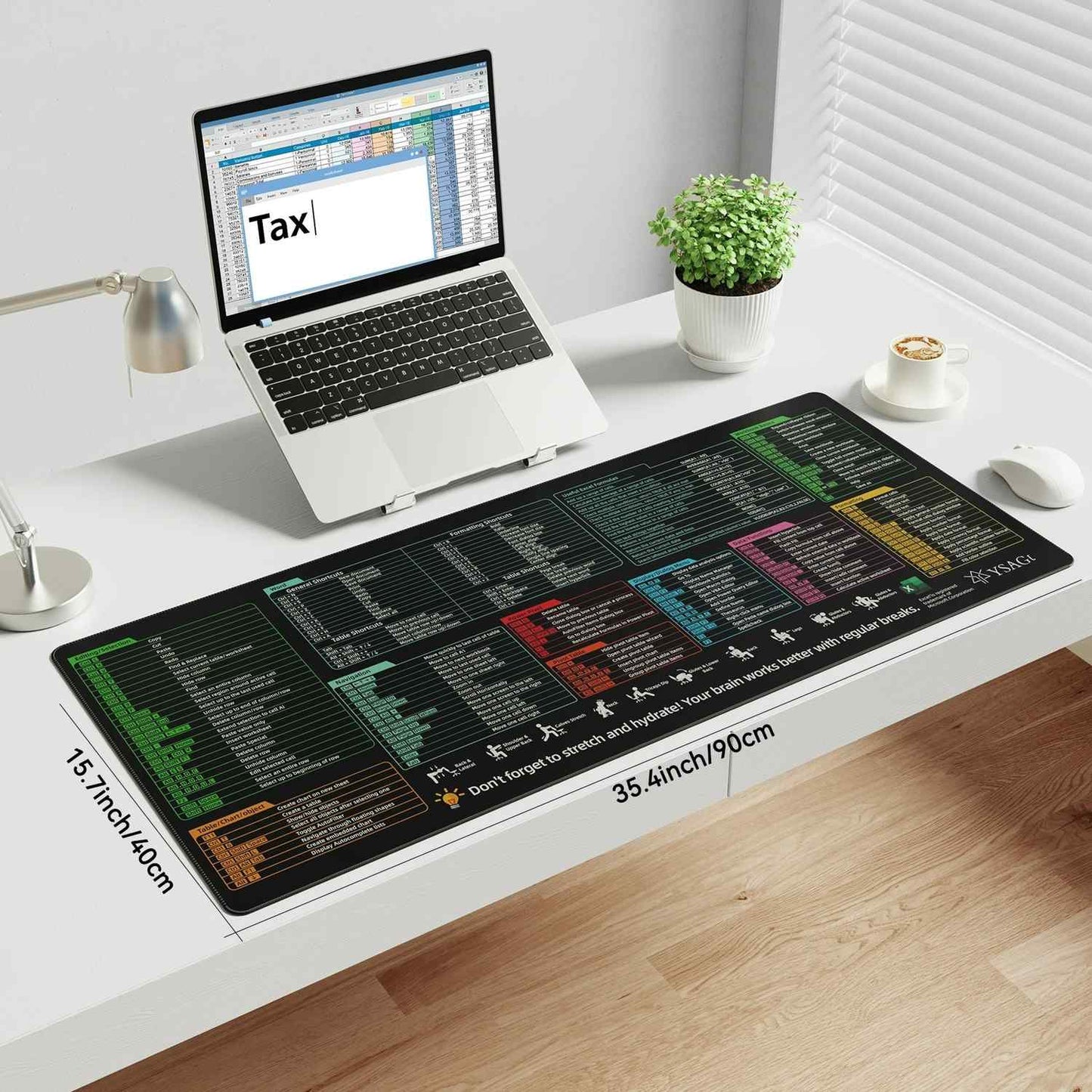 Excel Cheat Sheet Desk Mat with 9 Categories of Excel Functions & Hotkeys