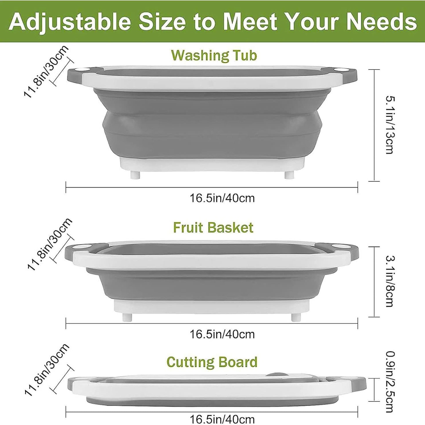 Foldable Multi-Use Cutting Board with Handle, Drain Plug, Safe Materials and Easy-to-Carry Design