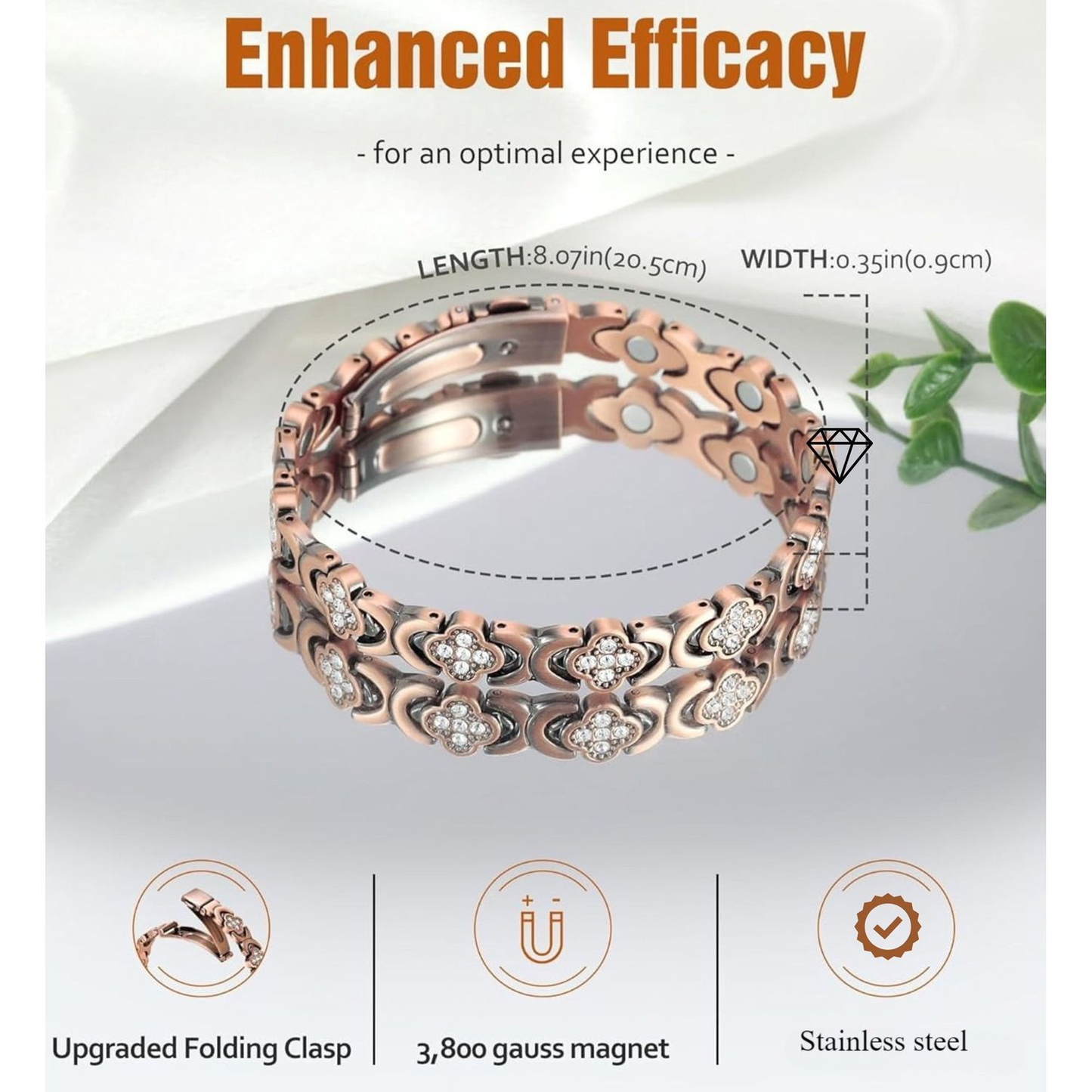 GlamClover Infinity Clover Copper Magnetic Bracelet with Adjuster