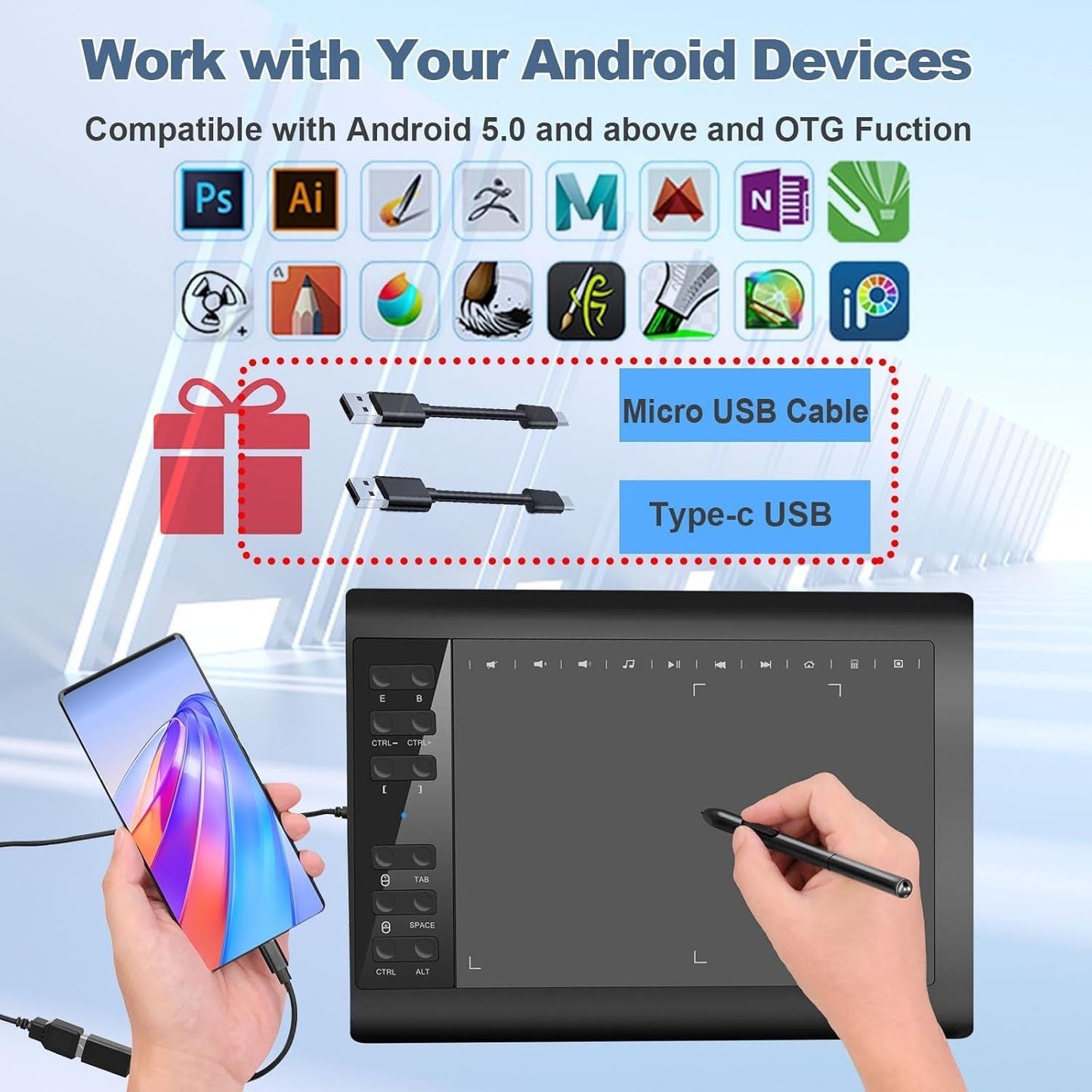 Graphics Drawing Tablet 8192 Pressure Levels with 22 Shortcuts