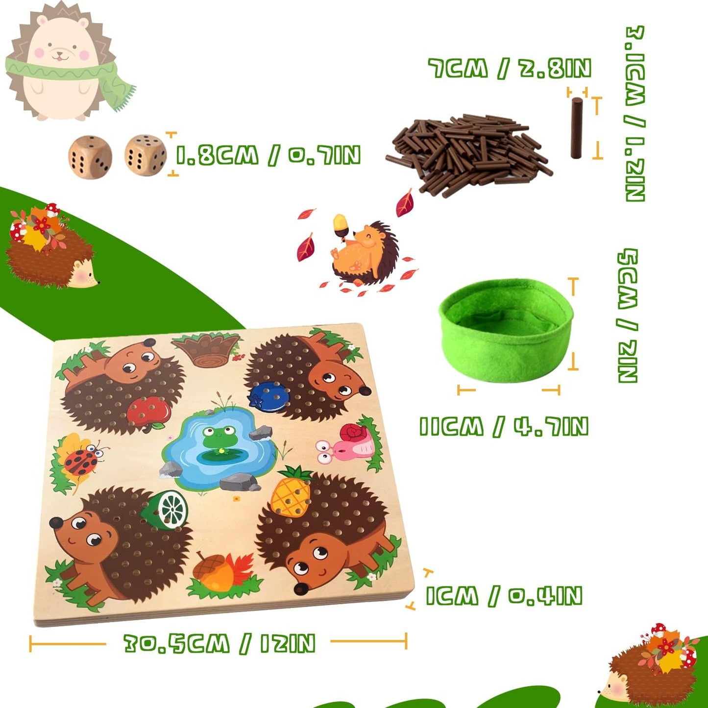 Hedgehog Walking Board, Made of Safe Wood, Helps Children Learn to Count Numbers, Suitable for Ages 3+
