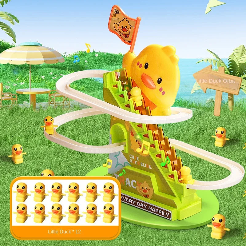 Interactive Duck Climbing Stairs Toy with Music, LED Lights & Educational, Safe for Kids 3+