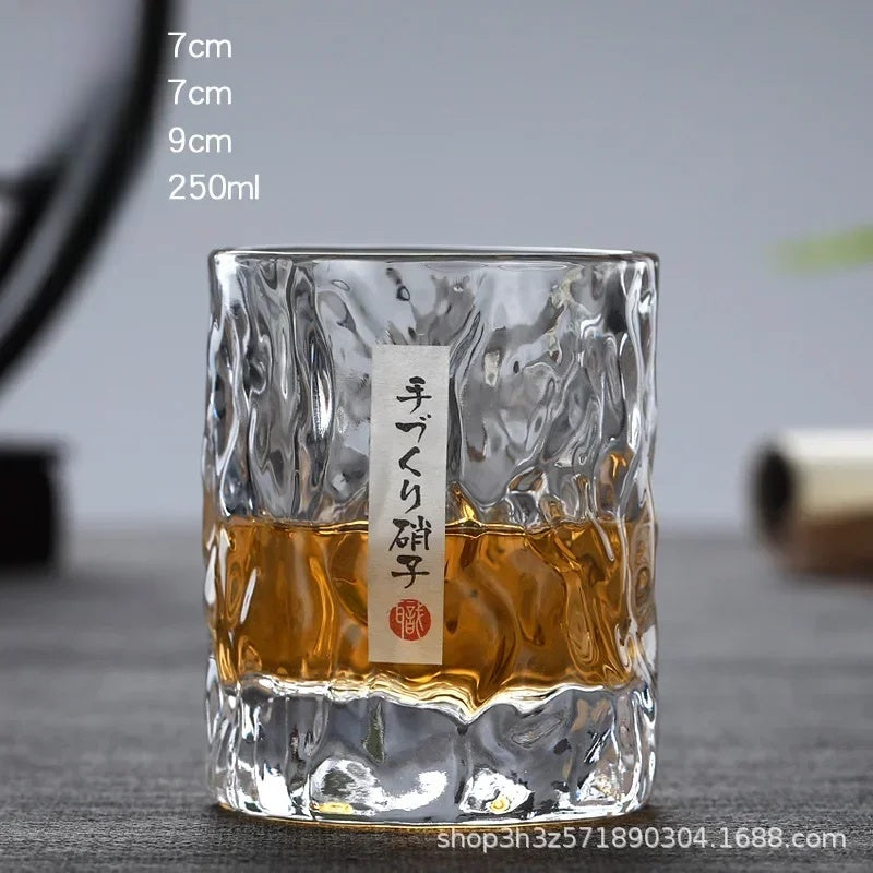 Japanese Edo Kiriko Glacier Whisky Glasses, Ice Texture, Thick Glass, Gift Ready