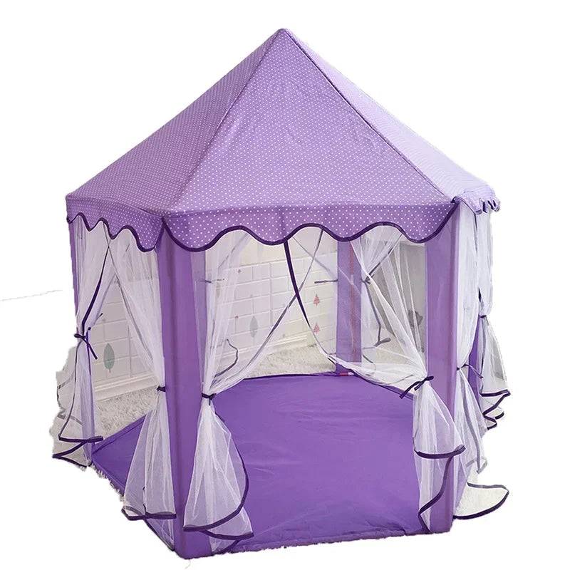 Kids Indoor & Outdoor Playhouse Tent with Foldable, Portable Design, LED Star String Lights and Breathable Mesh Curtains, Safe for Ages 3+
