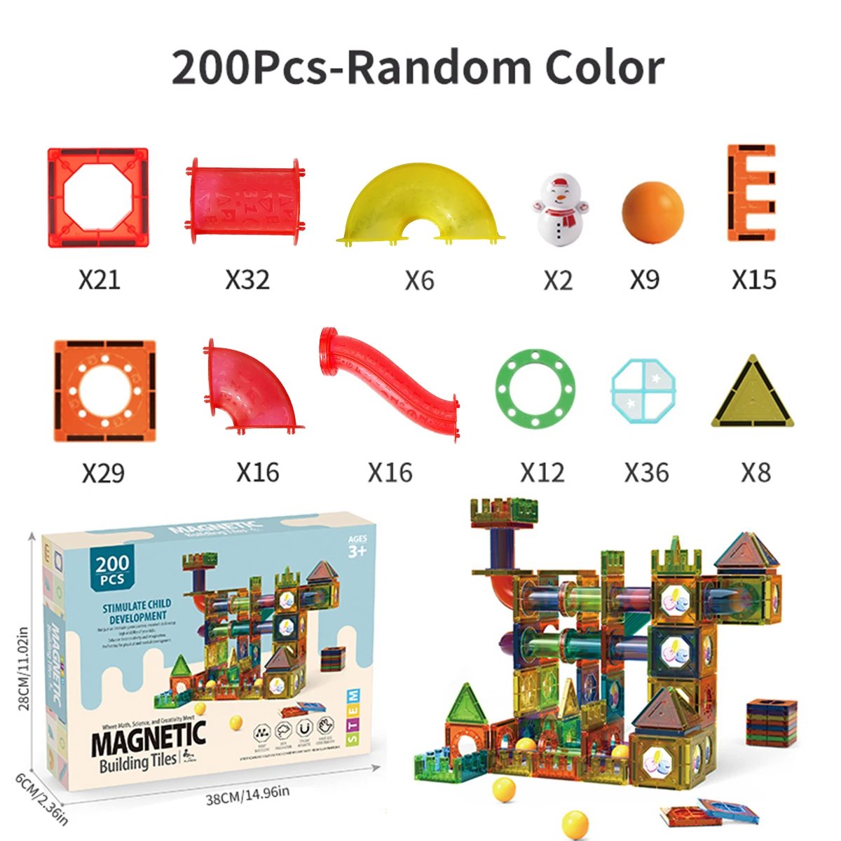 Kids Marble Run Creative Magnetic Toy 68 Pieces With 3D Building, Safe Plastic, Physics Learning Fun, Safe for Ages 3+