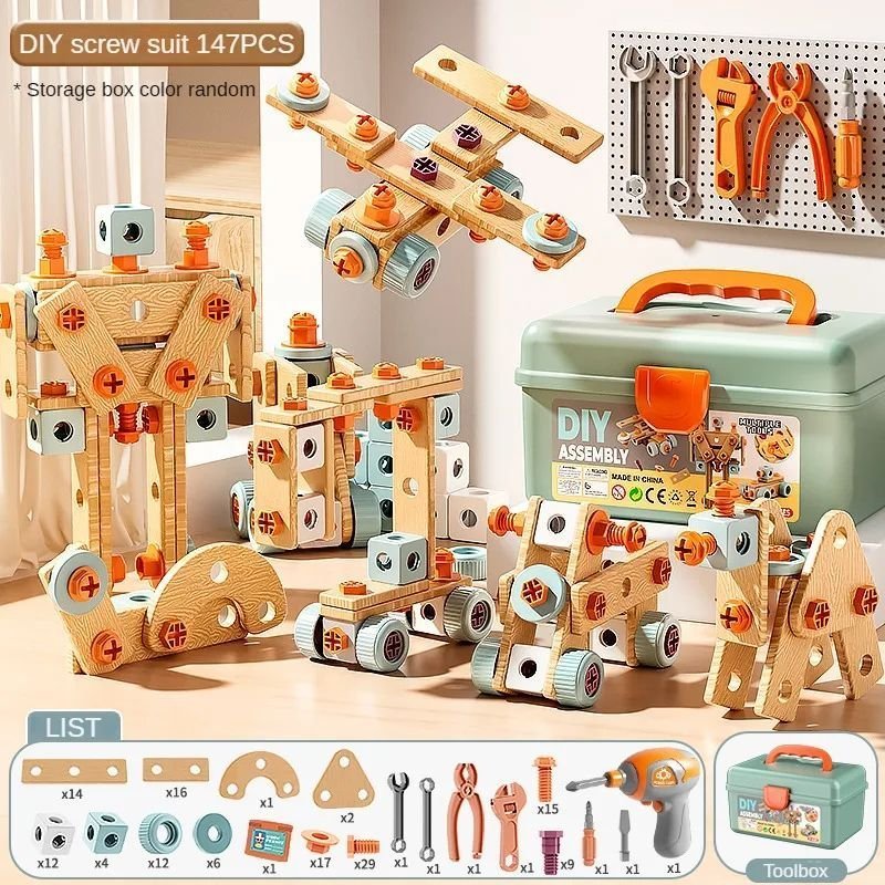 Kids Tool Set Construction With Drill & Screwdriver, Assembly Play, Repair Simulation, Tool Storage Box for Ages 3+