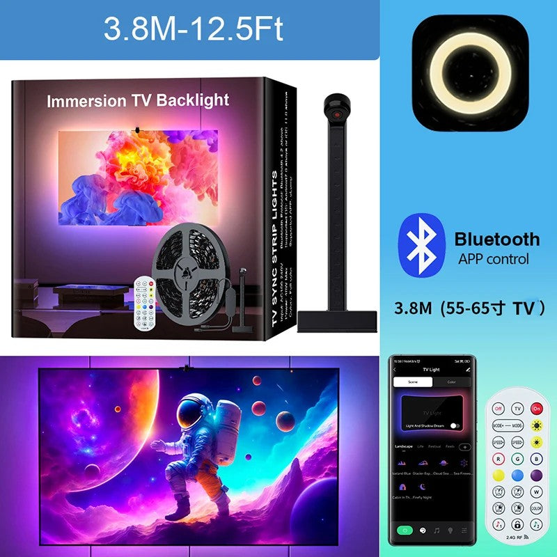 LED Strip Lights for TV Backlighting (55–75 Inch) with Color Sync Sensor, Bluetooth APP Control, RGBIC Effects