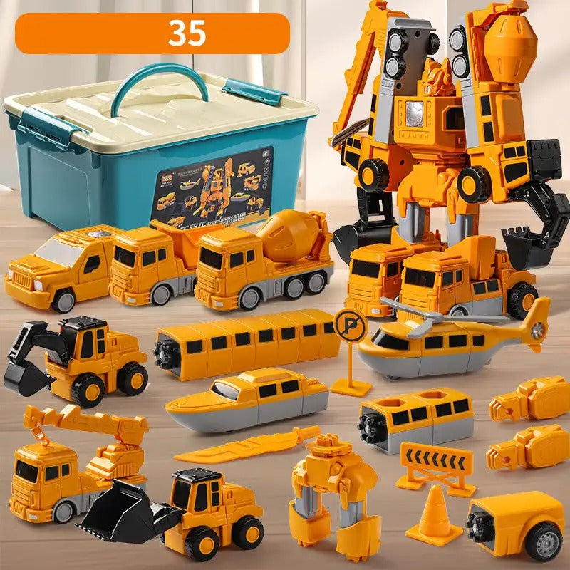 Magnetic Transforming Construction Vehicle Set, Converts into Robot, Detachable Parts, Safe for Ages 3+