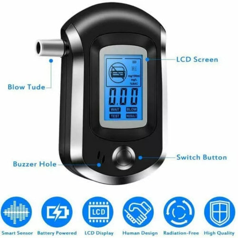 Mini Digital Breath Alcohol Tester with LCD Screen & Mouthpieces
