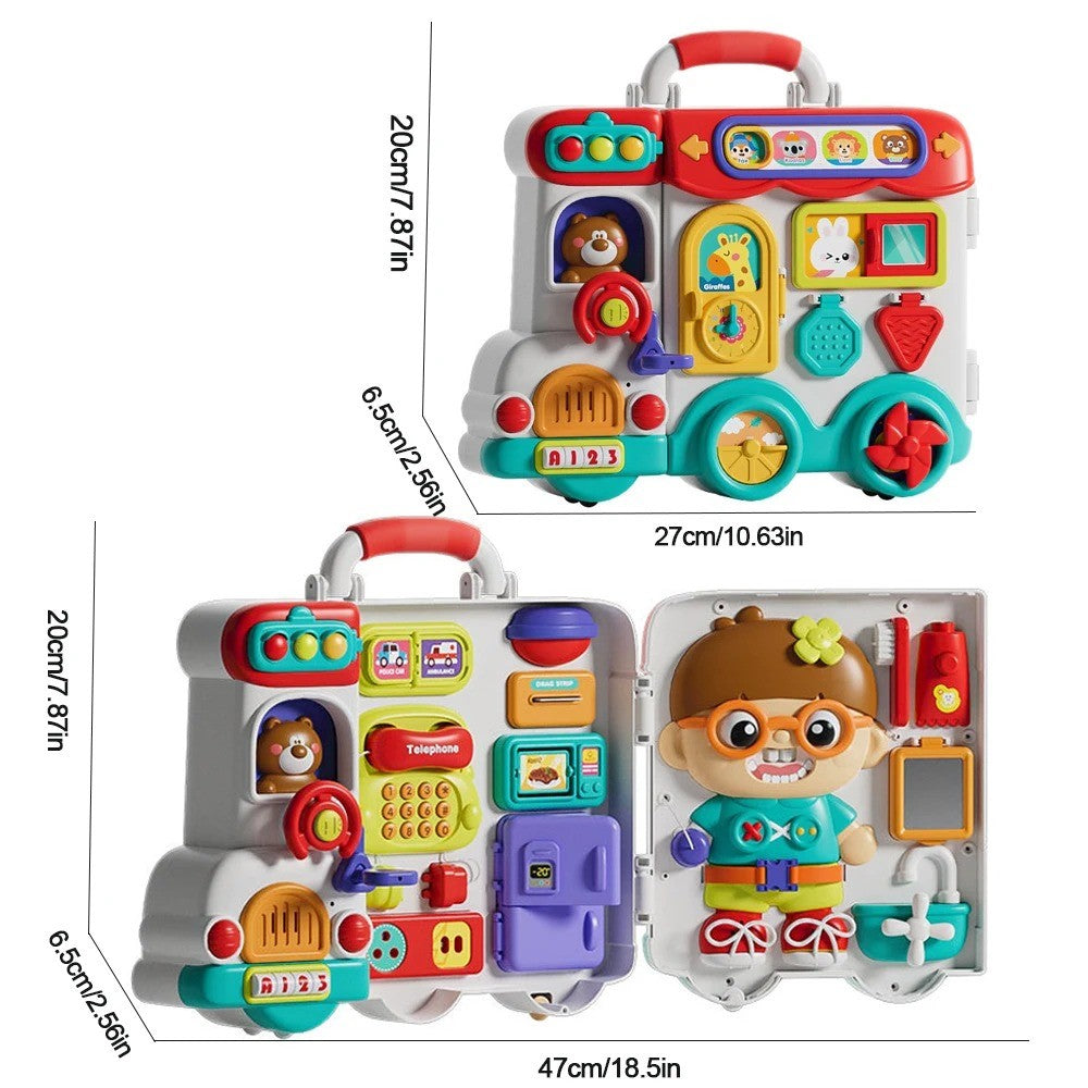 Montessori Busy Board Toy with Lights & Sounds, Foldable, Portable, Safe for Ages 1+
