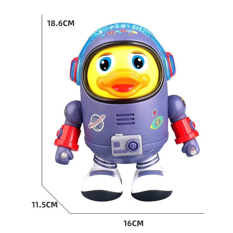 Montessori Electric Space Duck Music Toy with LED Lights, 2 Play Modes, Rotating and Dancing, Safe for Ages 6+ Months