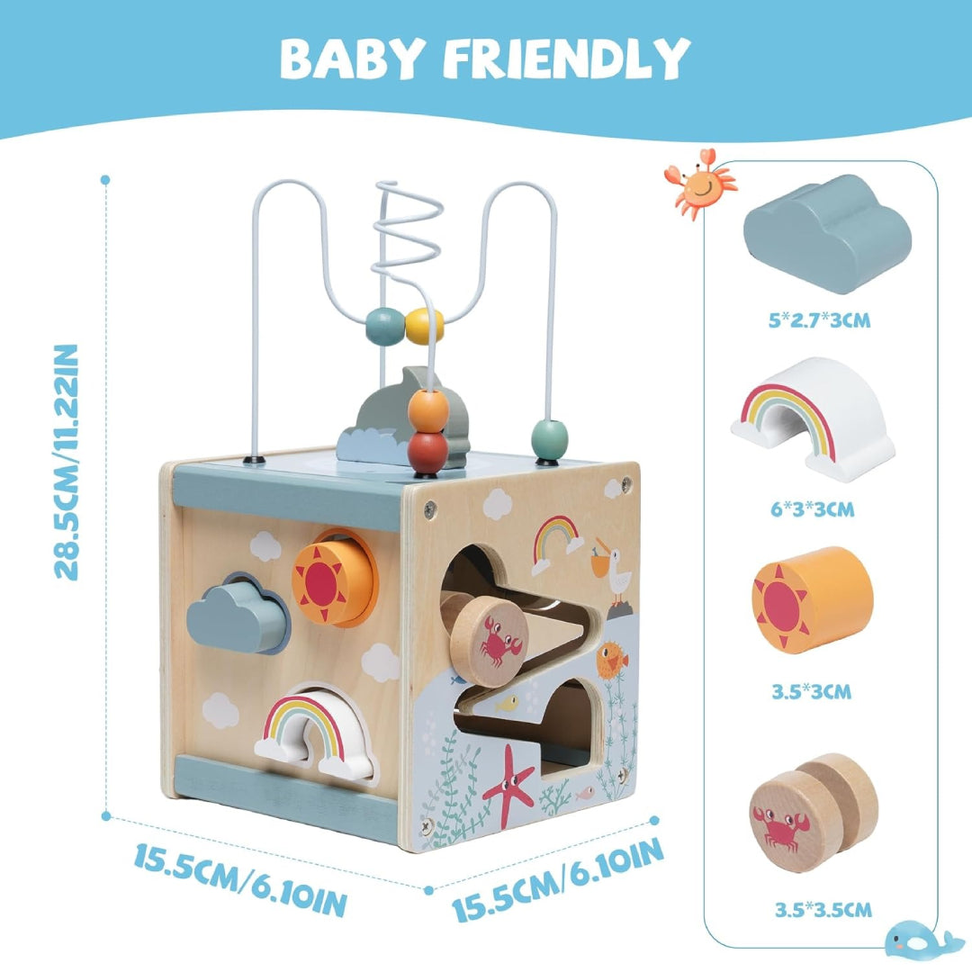 Montessori Wooden Activity Cube Toy – Multi-Educational Tool, Non-Toxic Wooden Material, Safe for Ages 3+