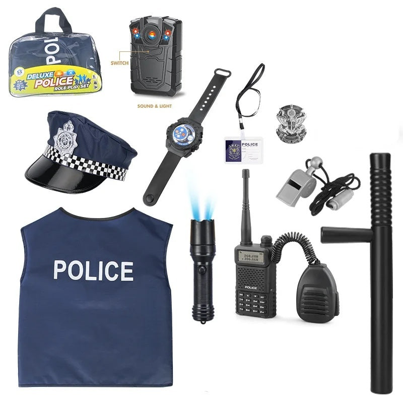 Police Costume Set with Realistic Accessories, Light & Sound Effects, Unisex, Easy to Store & Carry for Ages 3+