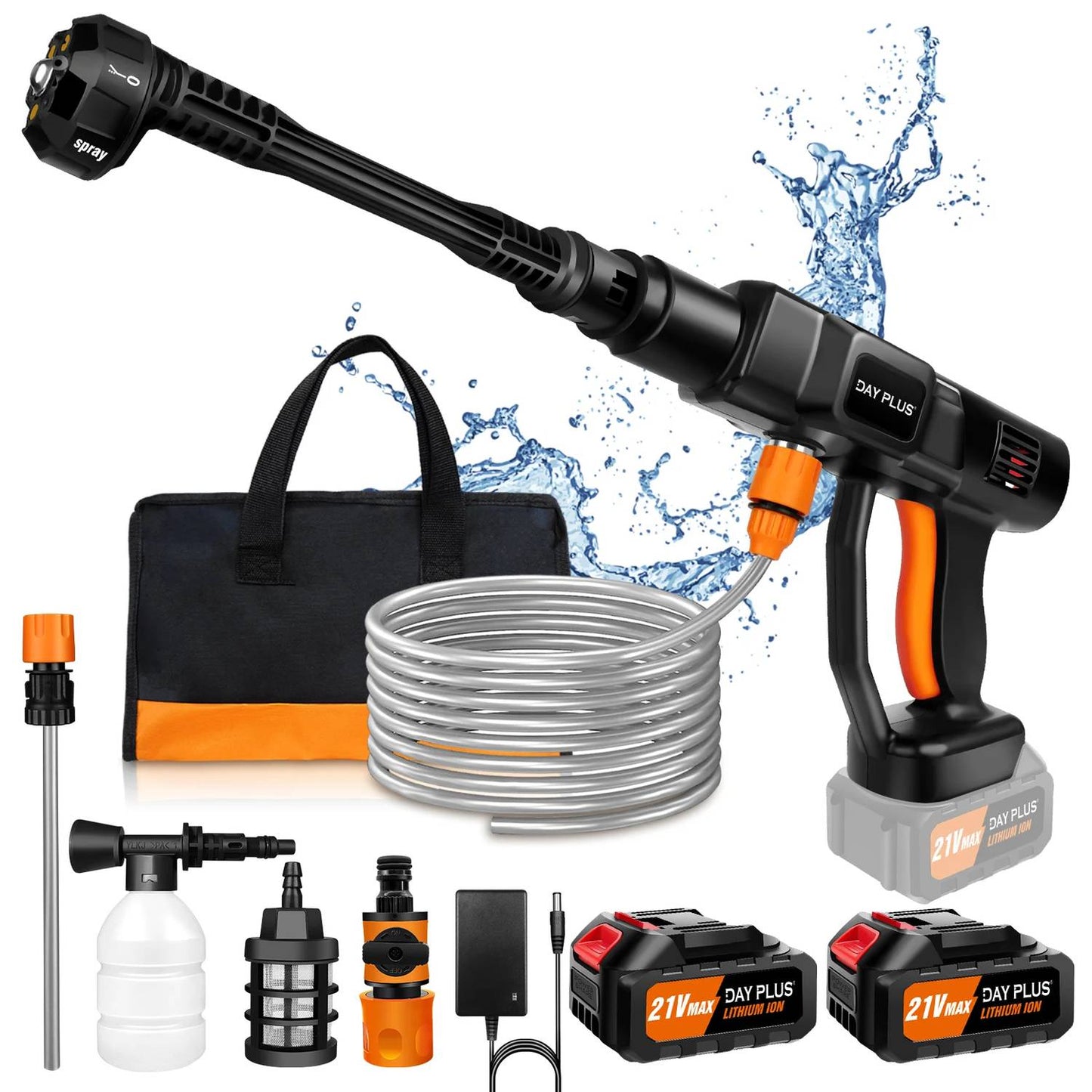 Portable Car Wash Spray Gun with 21V Rechargeable Lithium Battery, Draws Water from Bucket, Bottle or Lake