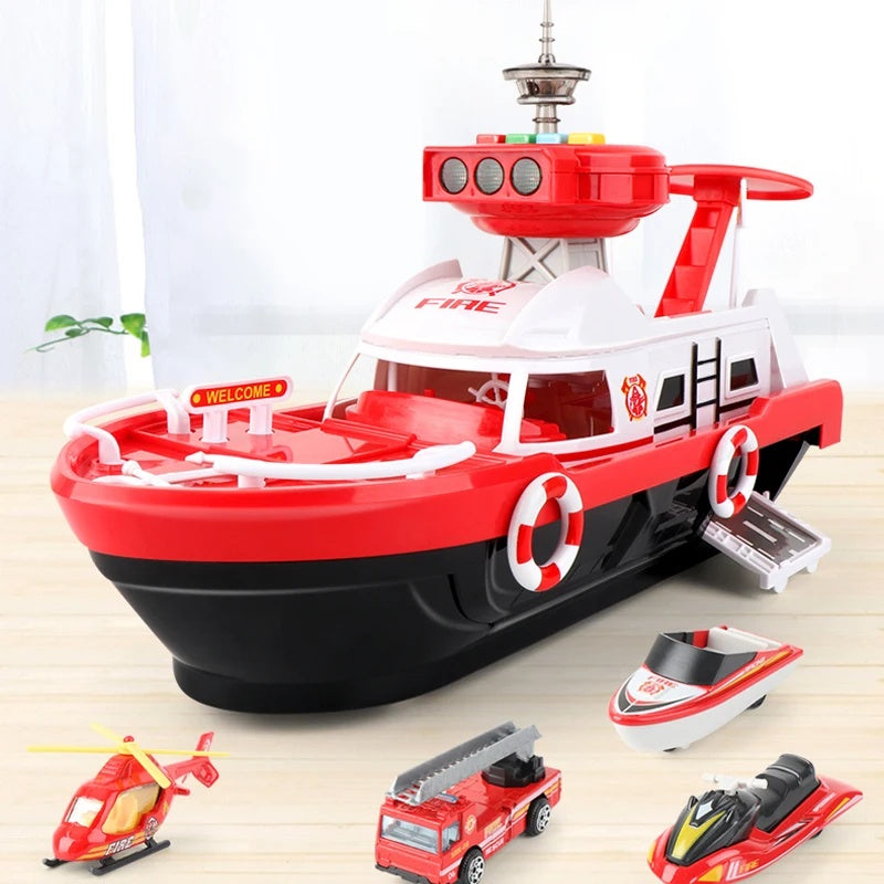 Rescue Boat Toy with Lights and Sounds – Includes Car, Helicopter, and Rescue Boat – Safe for Ages 3+