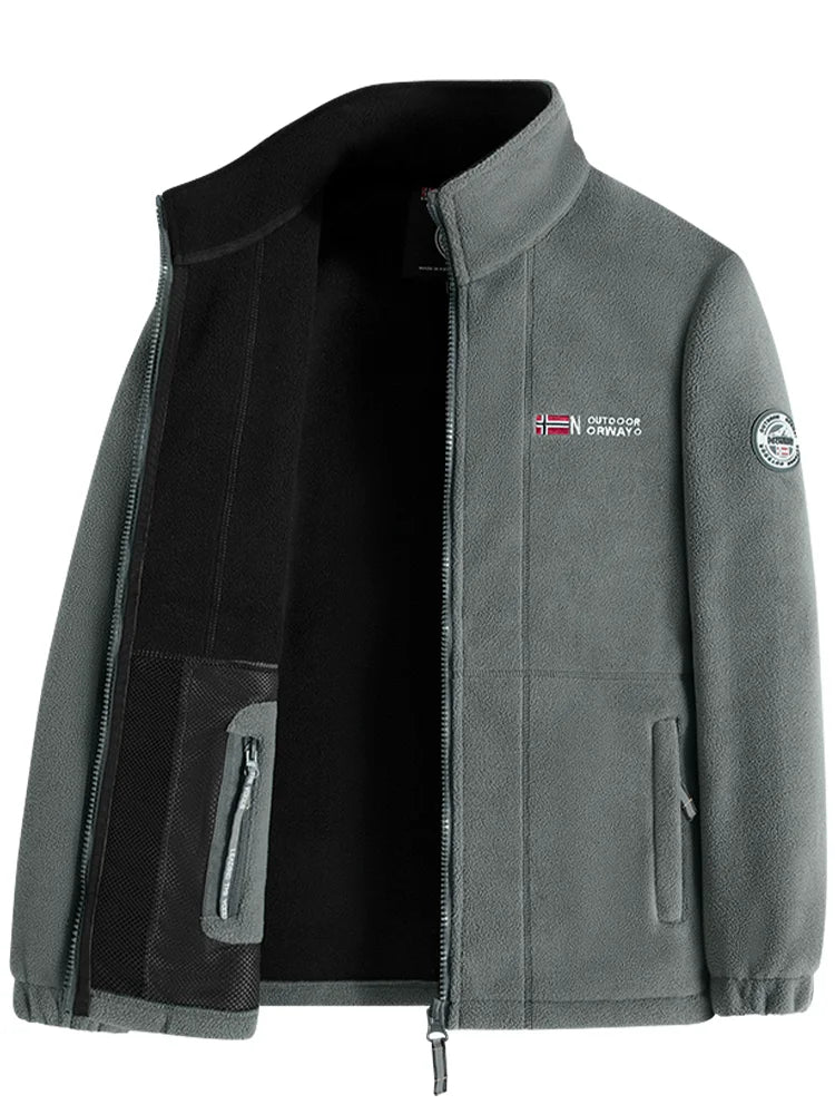 Navy Blue Outdoor Jacket With Norwegian Flag Embroidery
