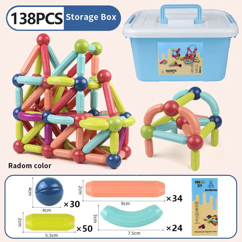 33 - 138 PCS STEM Magnetic Building Blocks, Large Sticks and Balls Construction Set, Safe for Kids Ages 3+