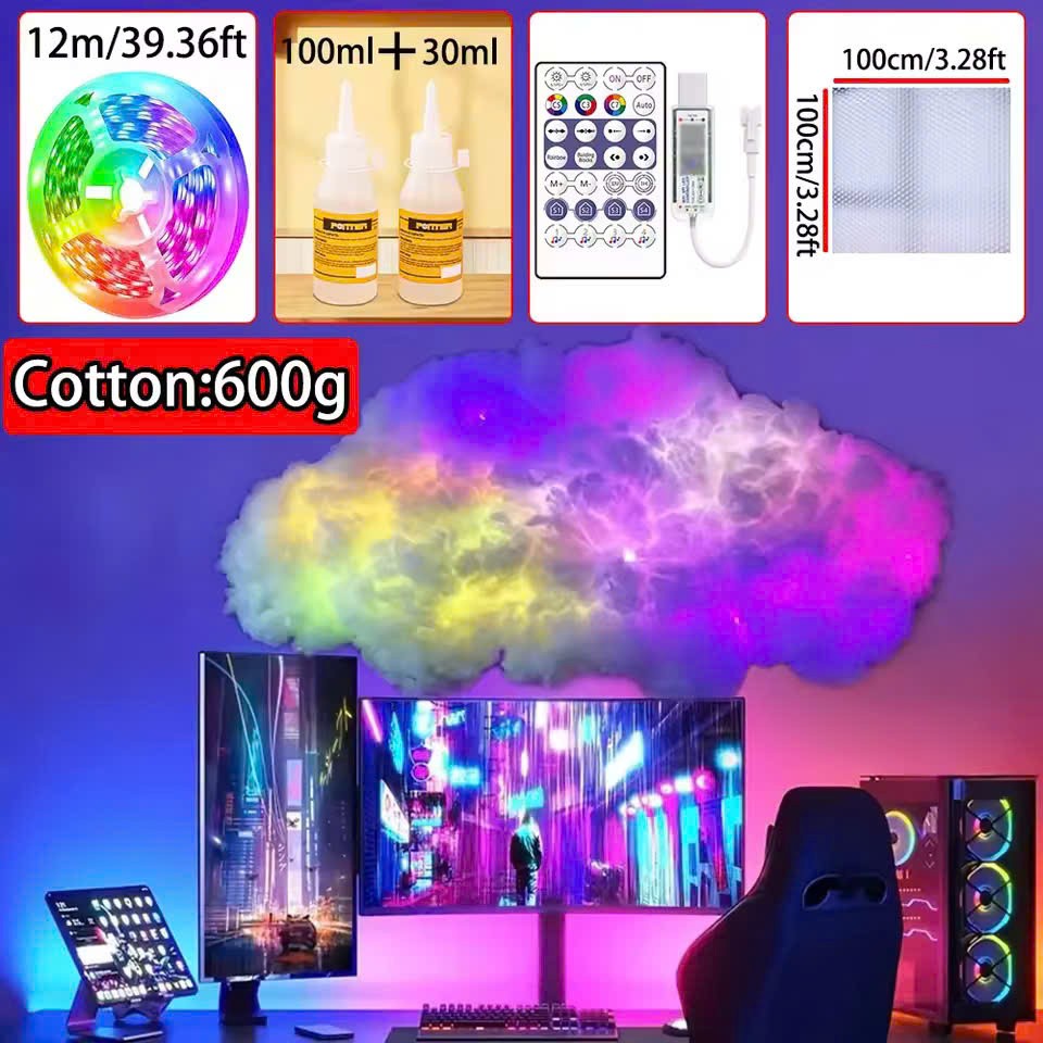 Smart RGB Music Rhythm Cloud Light – Lamp with App Control, Voice Sync and Dreamy Ambience for Bedrooms, Parties or Gaming Rooms