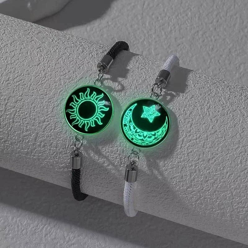 Sun & Moon Bracelets With Adjustable Unisex Stainless Steel Jewelry 2-Pack Luminous Couples Jewelry for Long-Distance Love