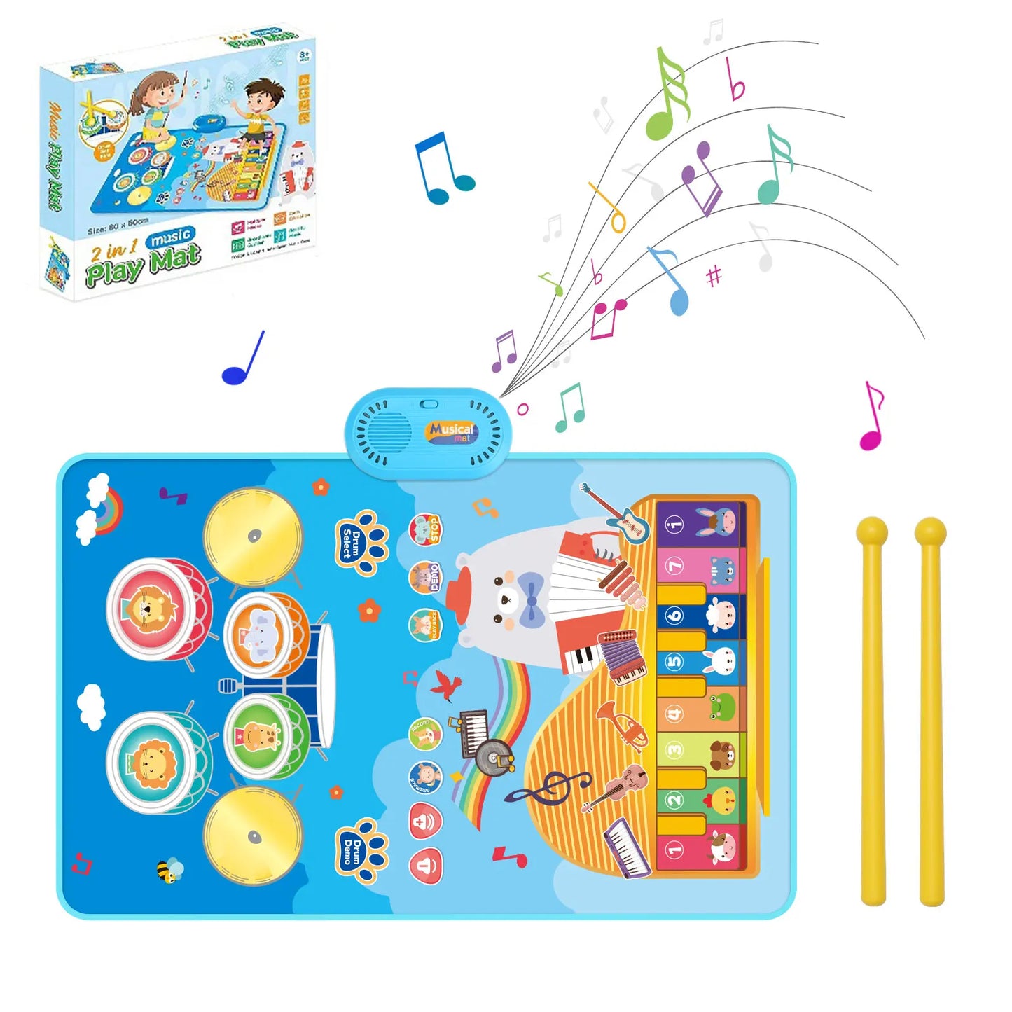 Toddler Musical Piano Mat with Various Animal & Instrument Sounds, Recording, Demo Songs – Safe for Ages 3+