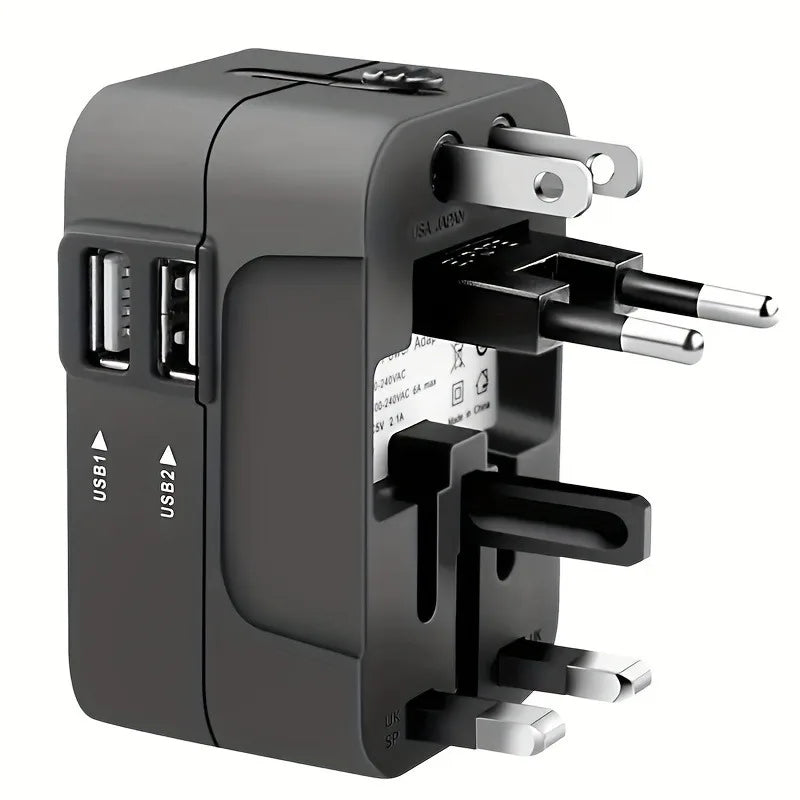 Universal Travel Adapter with USB Ports, Overload Protection, Multistandard Socket Outlet