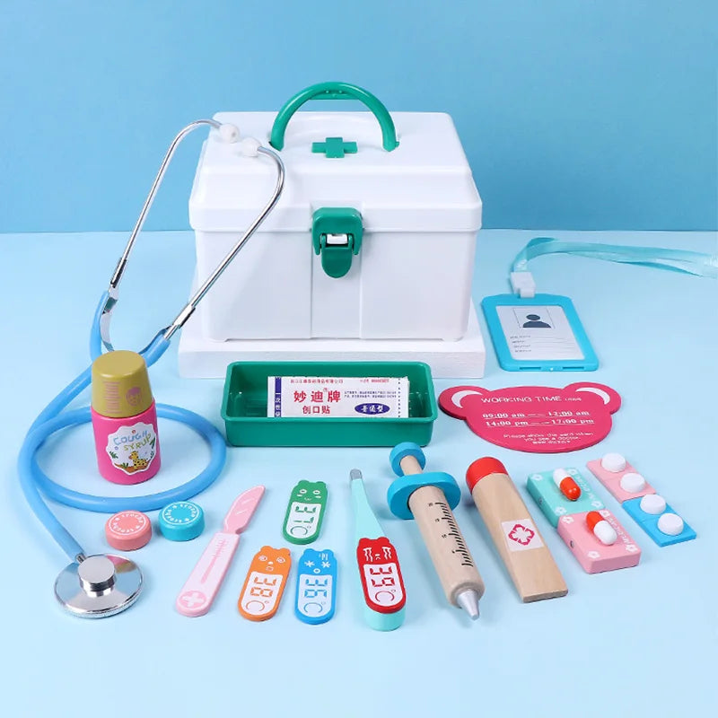 Wooden Doctor’s Play Set - Complete Medical Kit, Realistic Tools, Sound Effect, Safe for Ages 3+