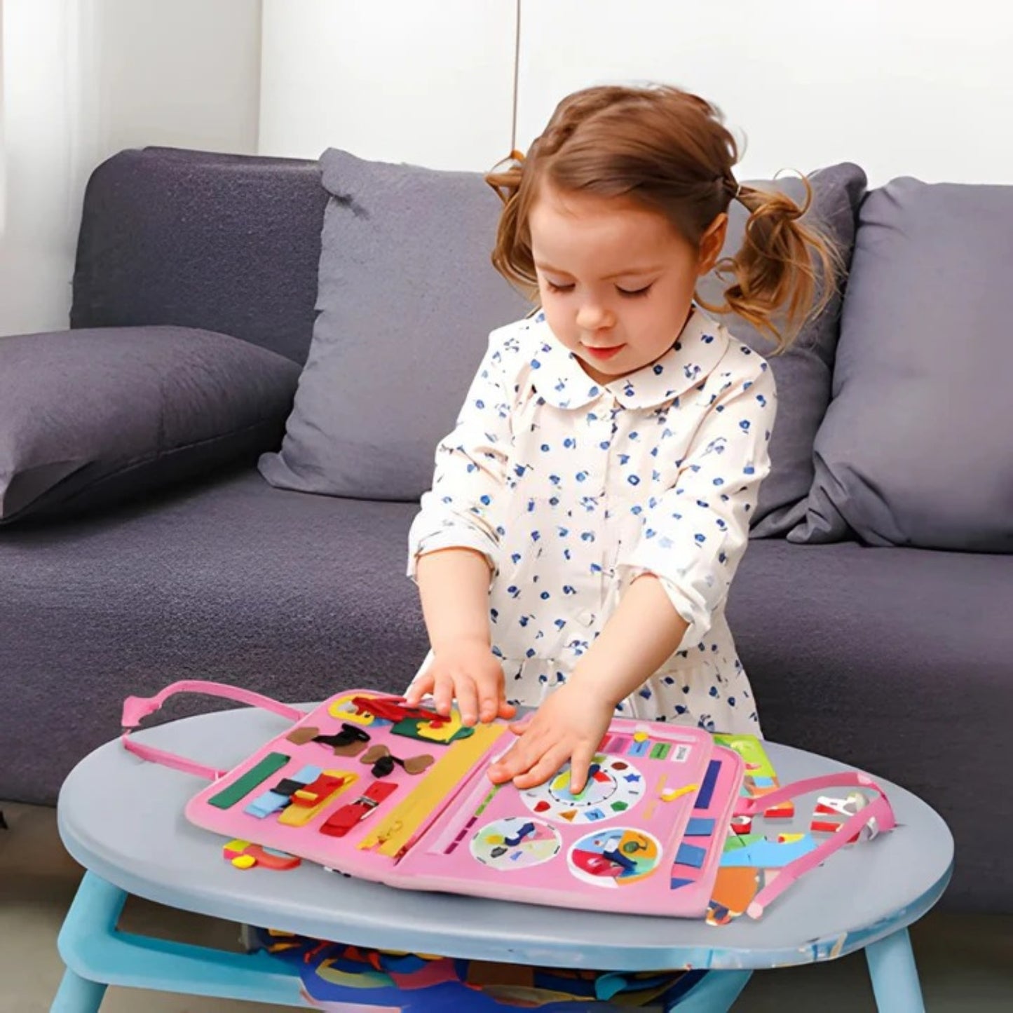 8-in-1 DIY Montessori Busy Board for Ages 2-6 – Non-toxic, Portable, Cartoon Design