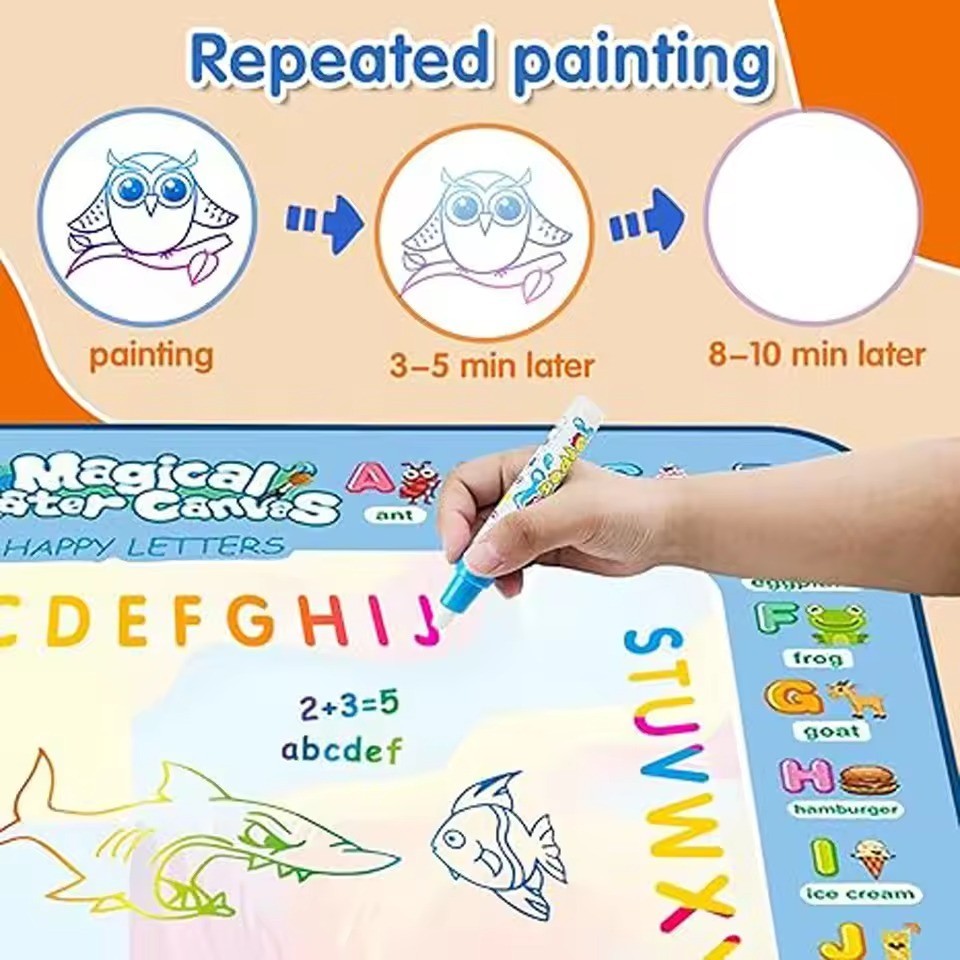 100x80CM Water Drawing Mat with Reusable Doodle Board, Mess-Free Educational Toy for Ages 3+