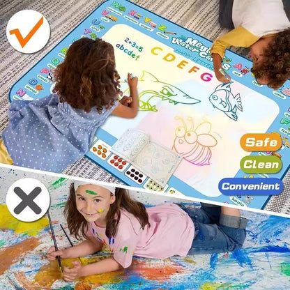 100x80CM Water Drawing Mat with Reusable Doodle Board, Mess-Free Educational Toy for Ages 3+