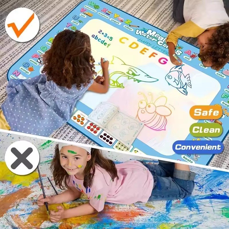 100x80CM Water Drawing Mat with Reusable Doodle Board, Mess-Free Educational Toy for Ages 3+