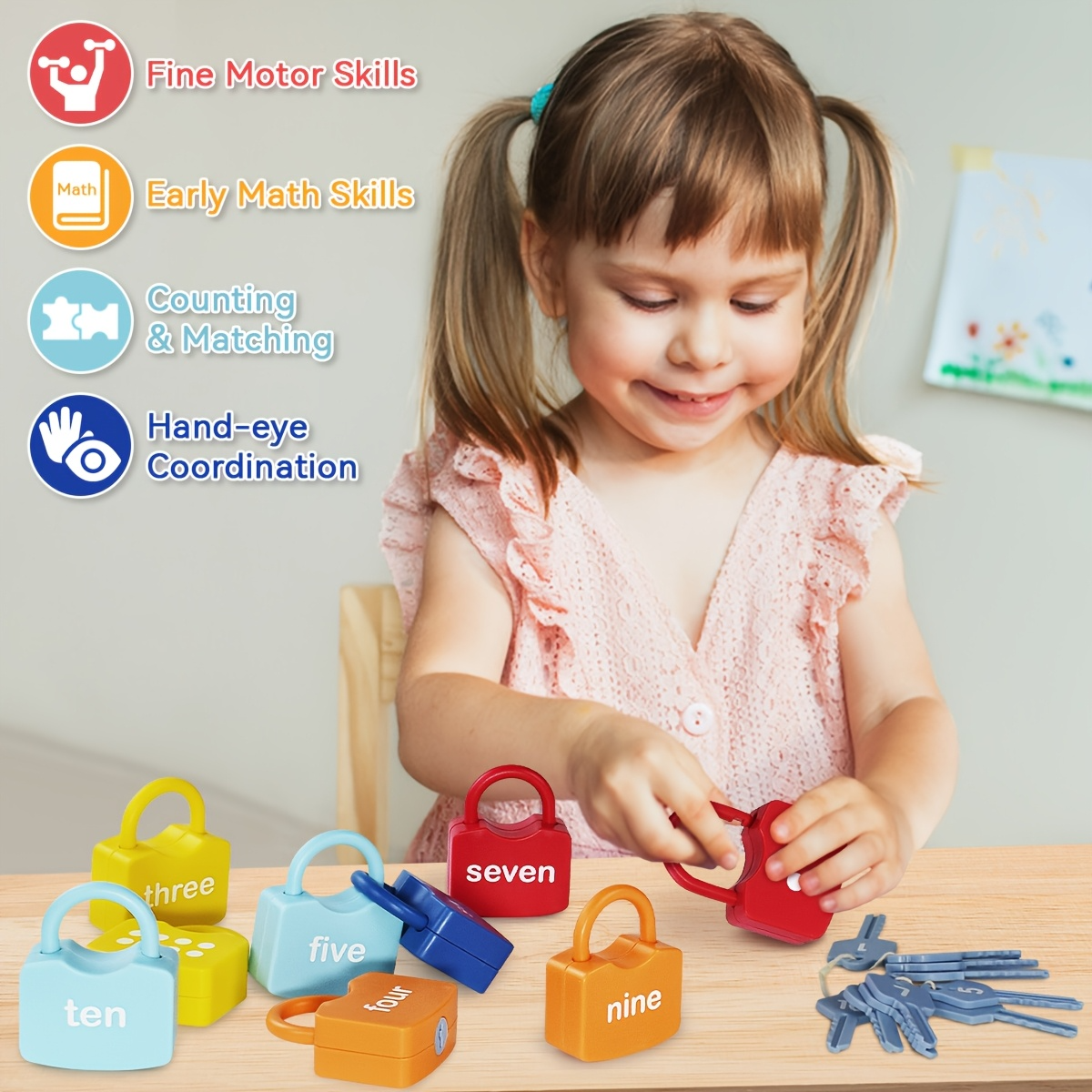 10Pcs Montessori Number Learning Locks Toy Set, Homeschool Math Game, Safe for Ages 3+