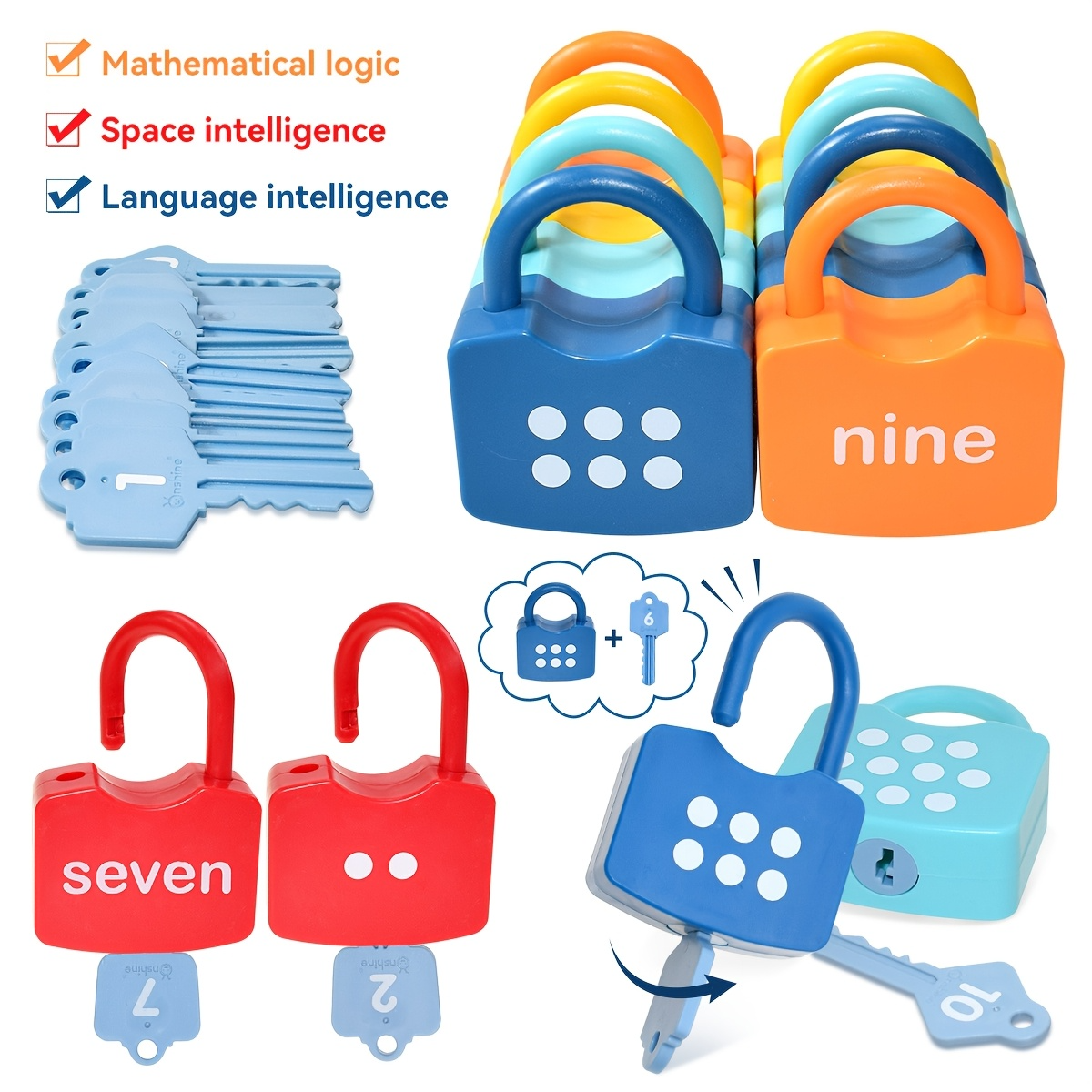 10Pcs Montessori Number Learning Locks Toy Set, Homeschool Math Game, Safe for Ages 3+