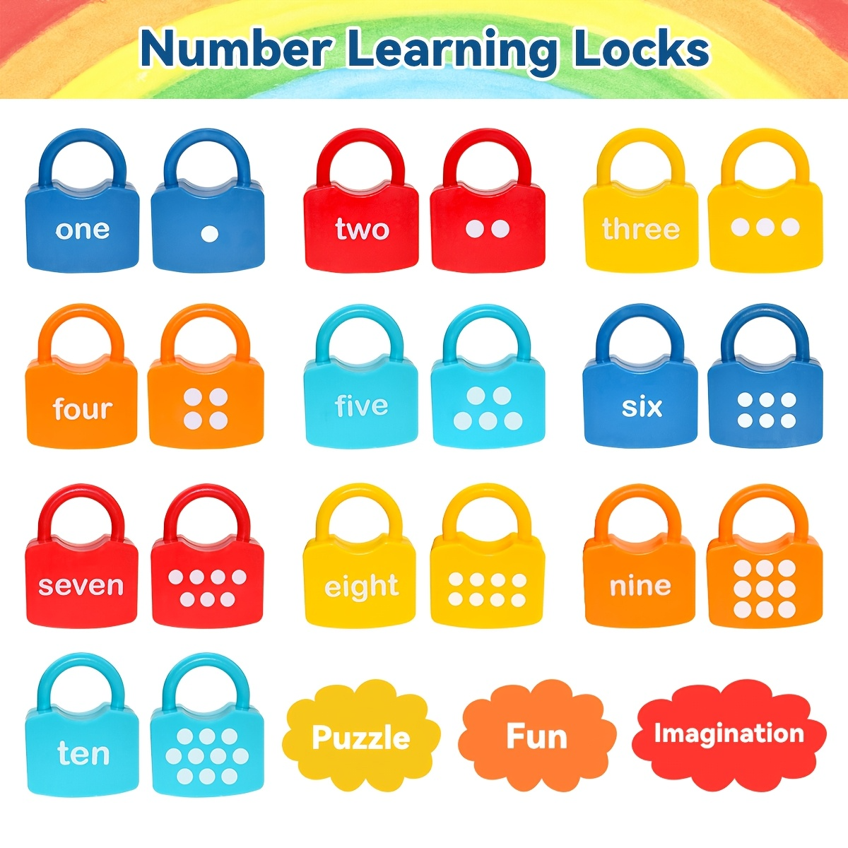 10Pcs Montessori Number Learning Locks Toy Set, Homeschool Math Game, Safe for Ages 3+