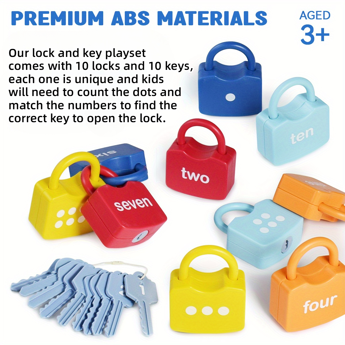 10Pcs Montessori Number Learning Locks Toy Set, Homeschool Math Game, Safe for Ages 3+