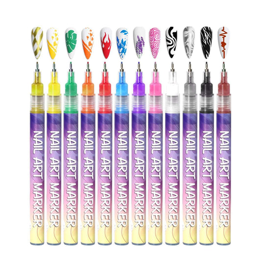12-Color Nail Art Pen Set with Ultra-Fine 0.5mm Tip, Water-Based Ink – Safe, Quick-Drying, and Waterproof
