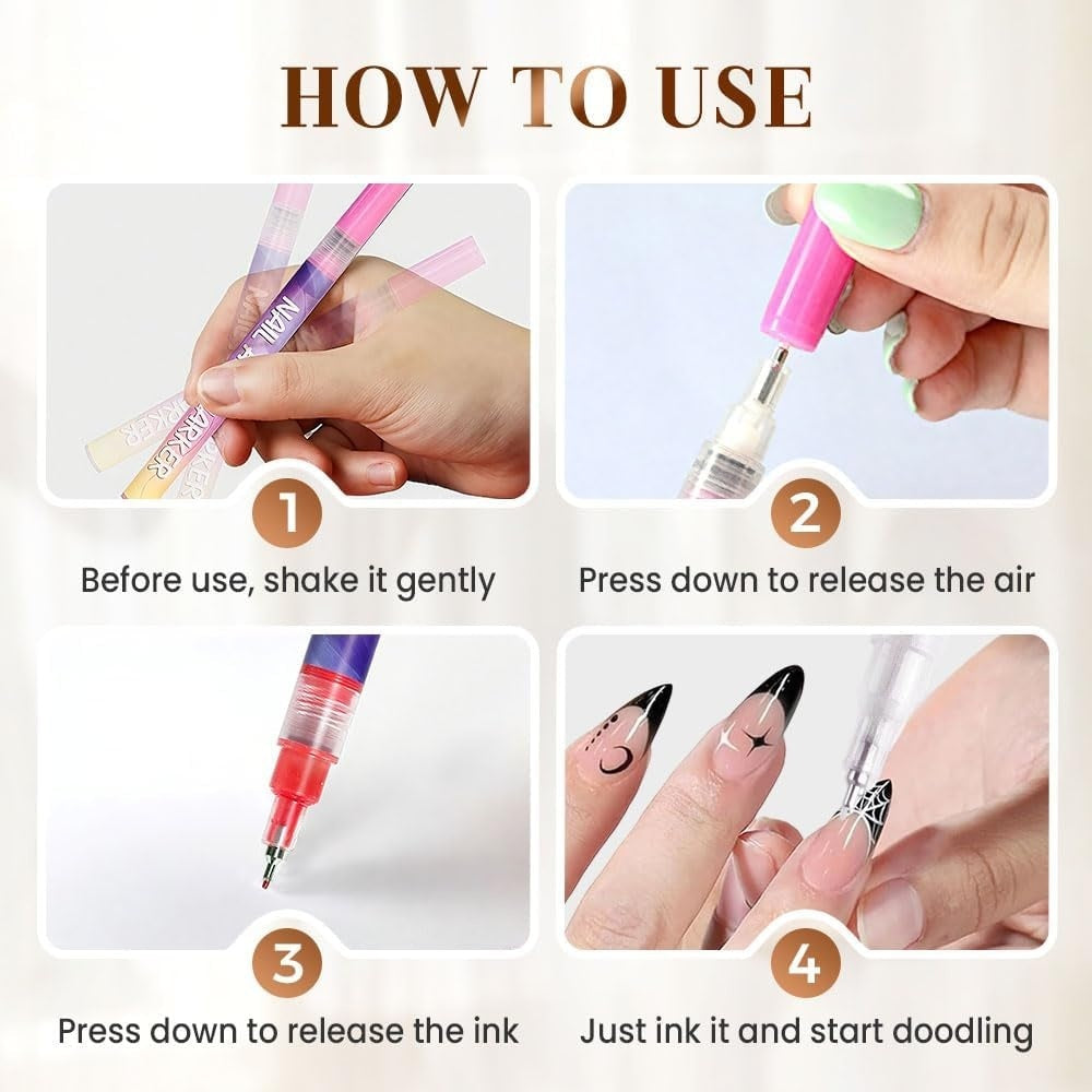 12-Color Nail Art Pen Set with Ultra-Fine 0.5mm Tip, Water-Based Ink – Safe, Quick-Drying, and Waterproof