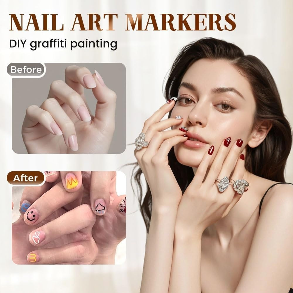 12-Color Nail Art Pen Set with Ultra-Fine 0.5mm Tip, Water-Based Ink – Safe, Quick-Drying, and Waterproof