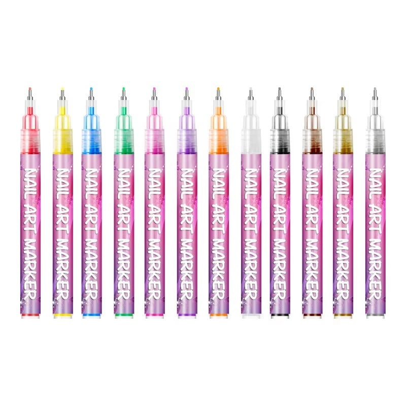 12-Color Nail Art Pen Set with Ultra-Fine 0.5mm Tip, Water-Based Ink – Safe, Quick-Drying, and Waterproof