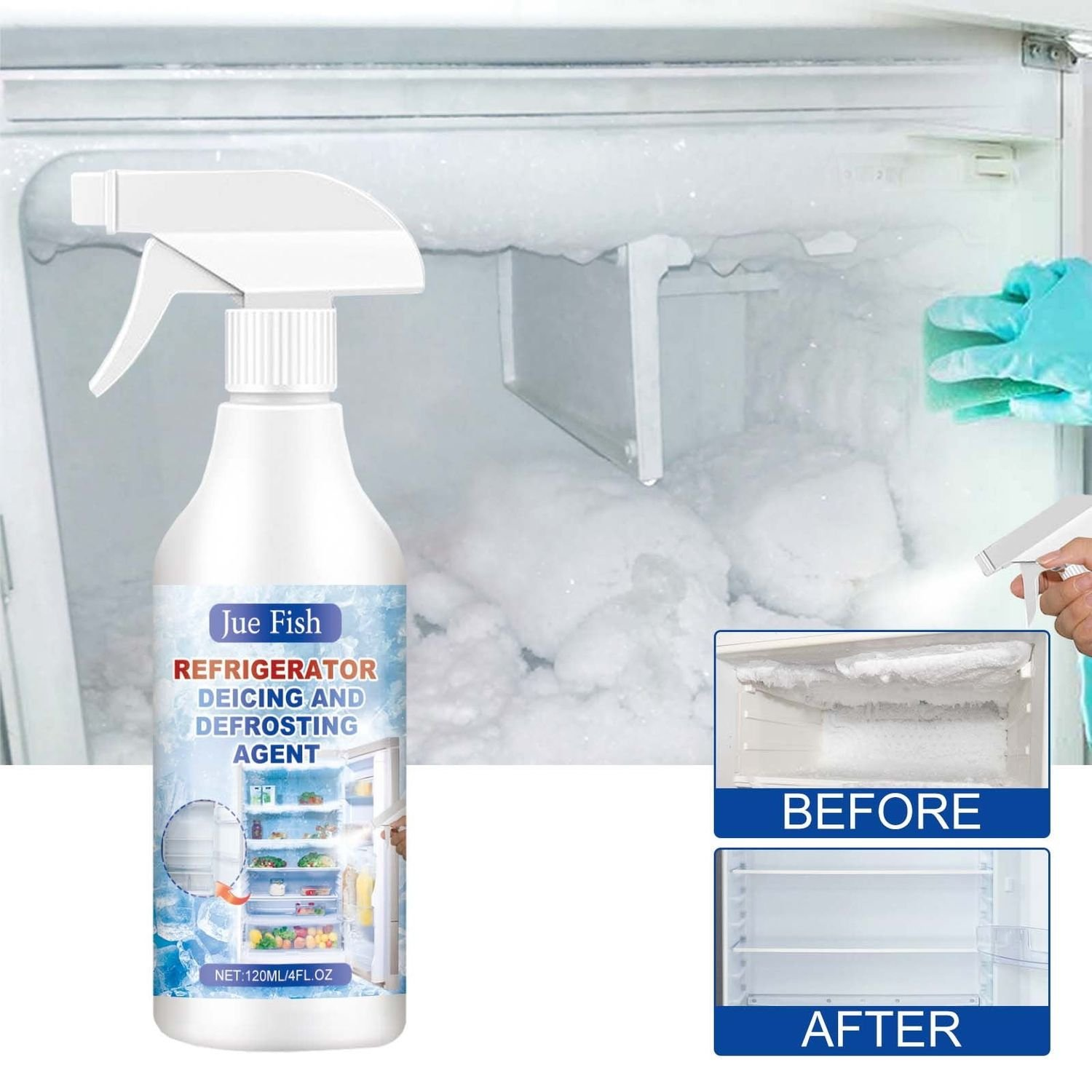 120ml Fast-Acting Fridge Freezer Defrosting Spray, De-Icer Spray for Refrigerator Defroster