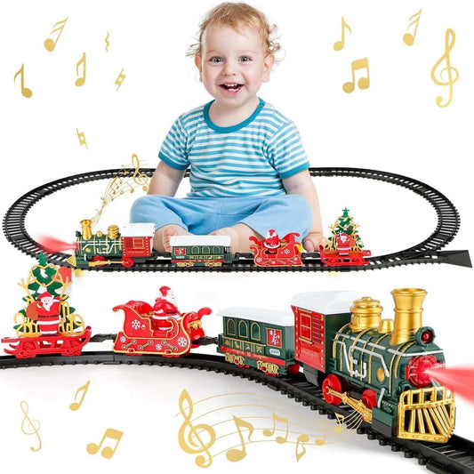 13 Piece Classic Toy Train Set for Kids with Headlight Smoke Realistic Sounds 3 Car Carriage 11 Feet Track Kids Toys Perfect Christmas Gift