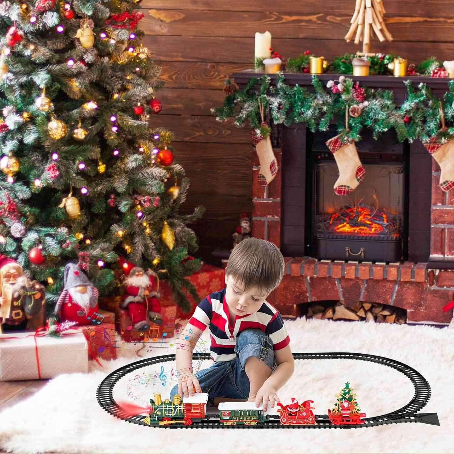 13 Piece Classic Toy Train Set for Kids with Headlight Smoke Realistic Sounds 3 Car Carriage 11 Feet Track Kids Toys Perfect Christmas Gift