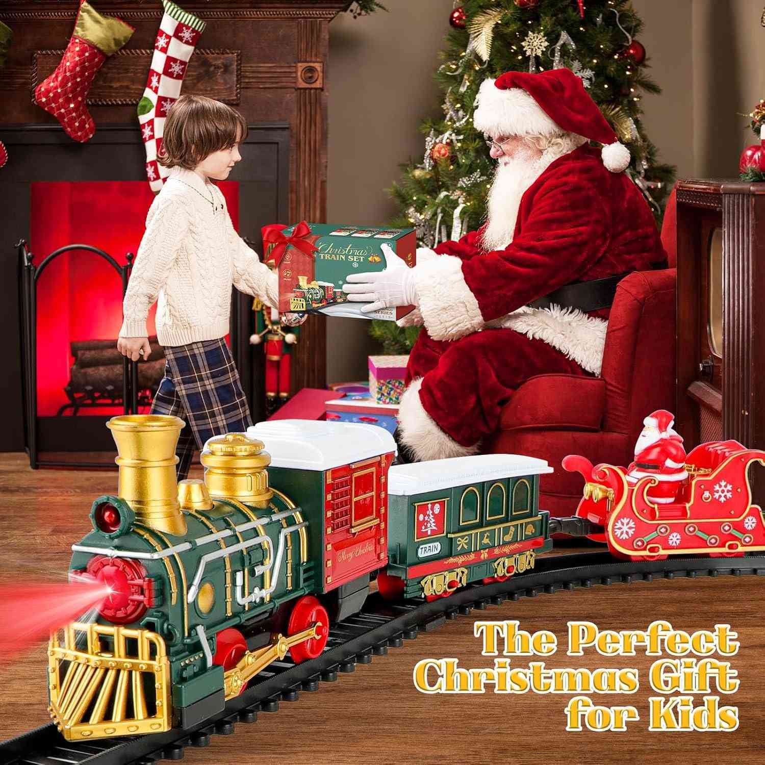 13 Piece Classic Toy Train Set for Kids with Headlight Smoke Realistic Sounds 3 Car Carriage 11 Feet Track Kids Toys Perfect Christmas Gift