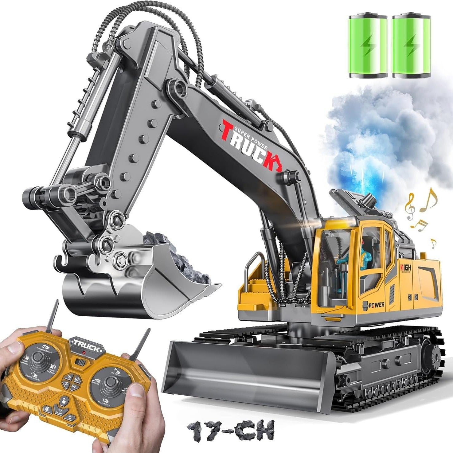 17 Channel Remote Control Fork and Bucket Excavator Construction with Realistic Features Great for Kids and Adults Perfect Christmas Gift